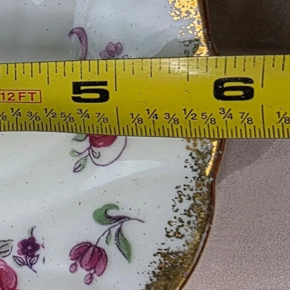 Vintage Footed Porcelain Teacup and Saucer Set Pink‎ Roses Gold Gilt Swirl Trim